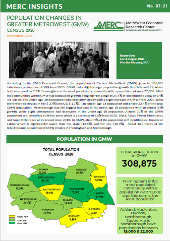MERC Insights: Population Changes in Greater MetroWest (GMW), Census 2020  cover page